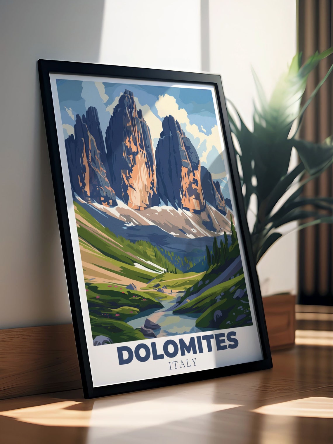 Dolomites Italy Tre Cime Peaks Alpine Meadow Summer Travel Poster - Image 2