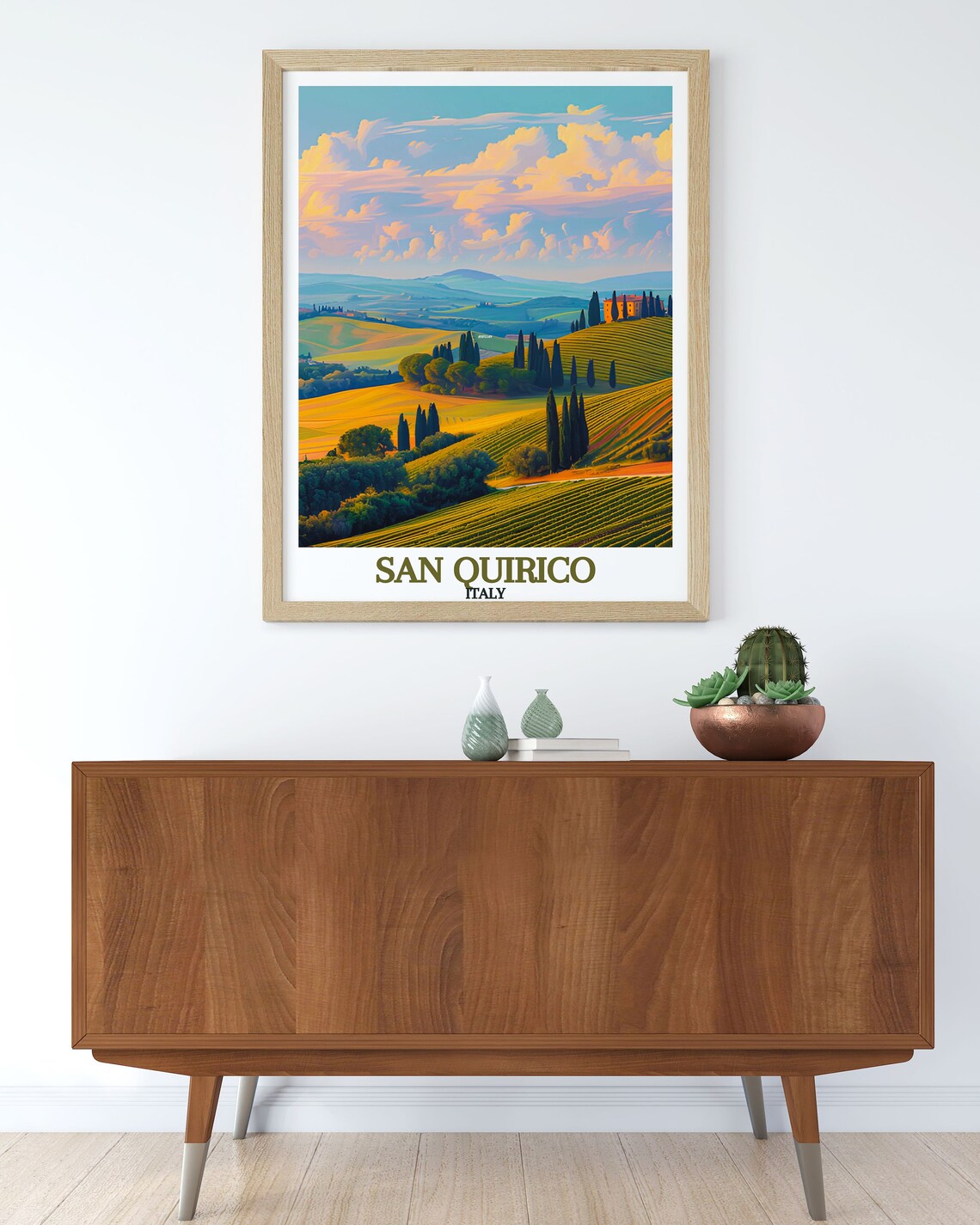 San Quirico Tuscan Hills Cypress Trees Golden Villa Travel Poster - Image 2