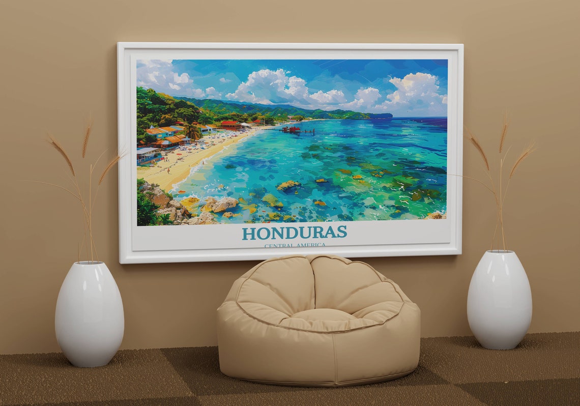 Roatan West Bay Honduras Art Hondura Travel Print Hondura Travel Poster Central America Art Hondura Art Print Honduras Painting - Image 2