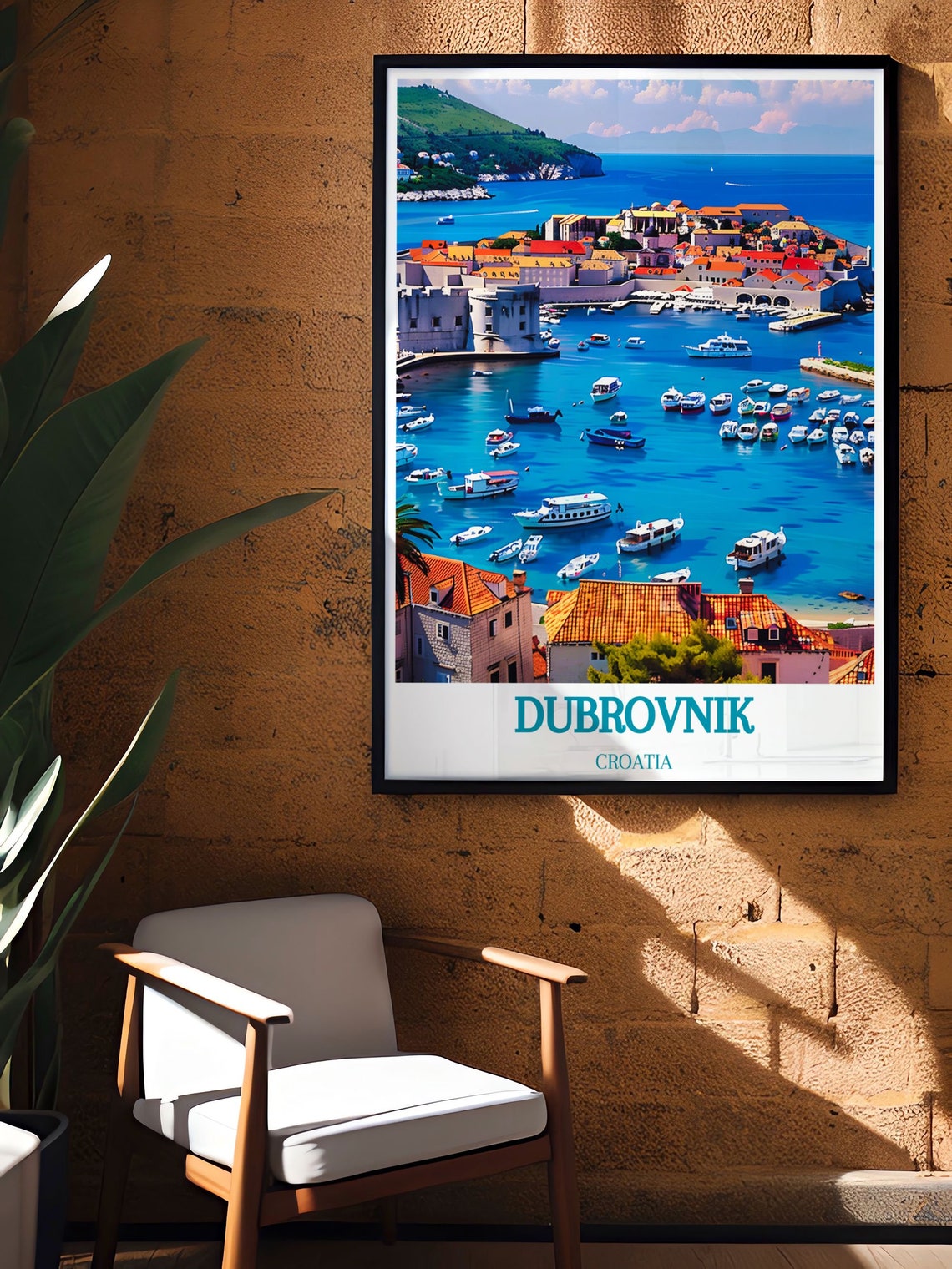 Dubrovnik Croatia Travel Poster Aerial Harbor Boats Adriatic Coast - Image 2