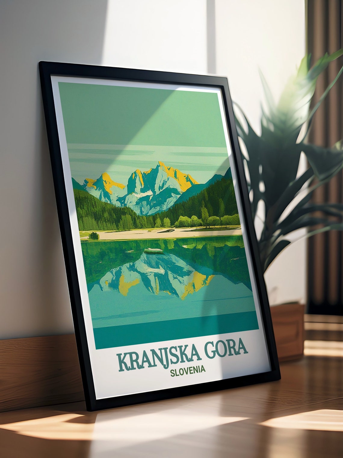 Kranjska Gora Lake Reflection Golden Peaks Retro Travel Poster - Image 3