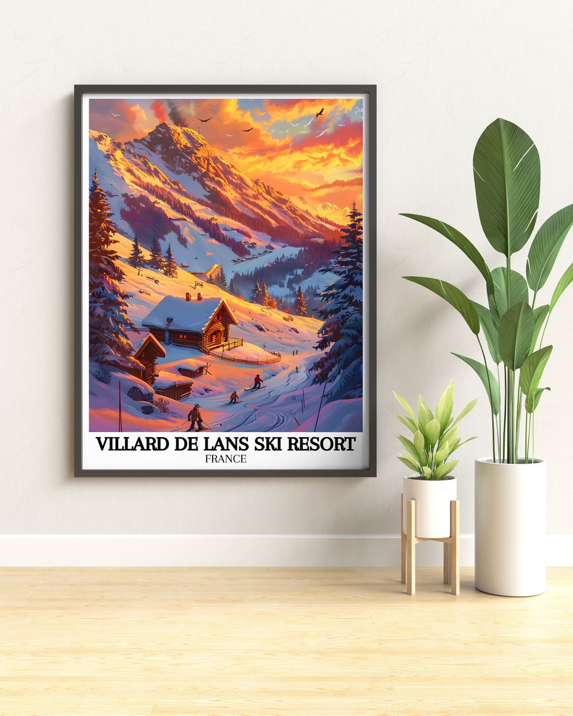 Villard de Lans Ski Resort France Sunset Alpine Cabin Ski Poster - Image 3