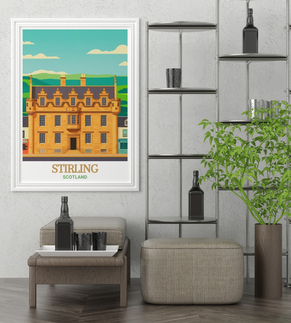 Stirling Scotland Historic Stone Townhouse Facade Travel Poster - Image 2