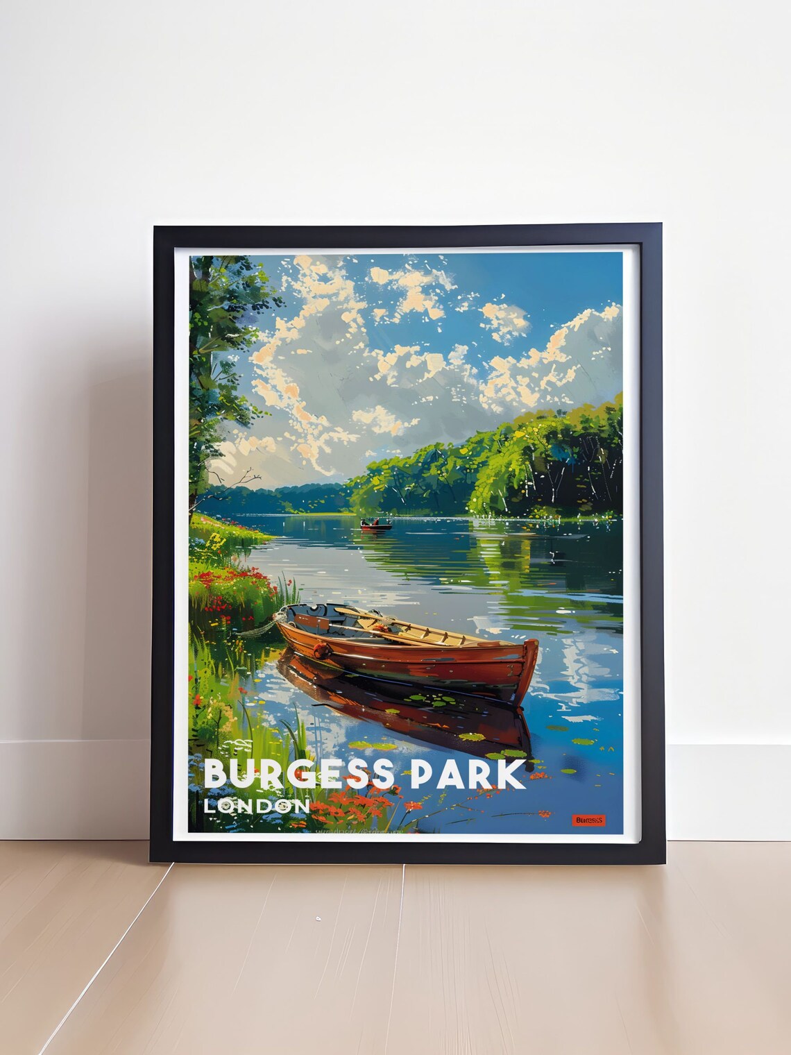 Burgess Park London Lake With Wooden Rowboats Vintage Travel Poster - Image 4