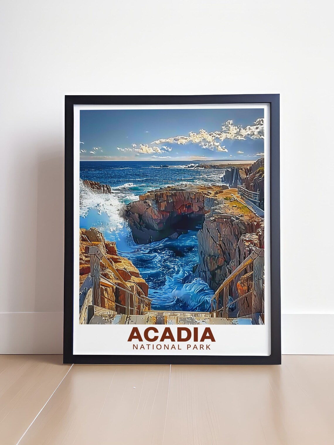 Acadia Thunder Hole Crashing Waves Rocky Coast Travel Art Poster - Image 4