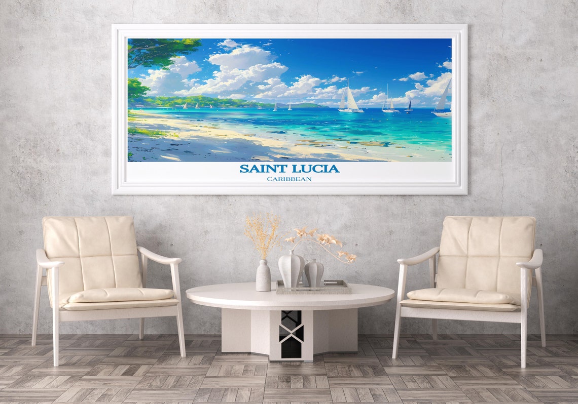 Saint Lucia Caribbean Sandy Beach Sailing Boats Horizon Poster - Image 3