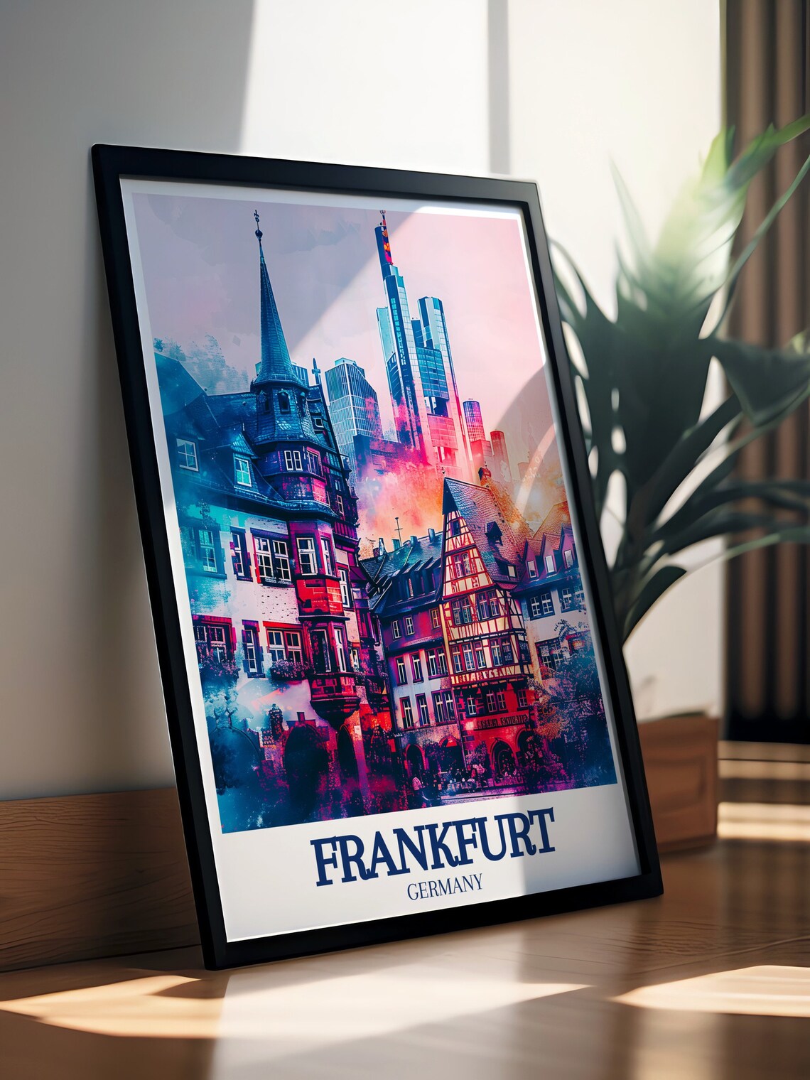 Frankfurt Romerberg Half Timbered Houses and Skyline Germany Poster - Image 3