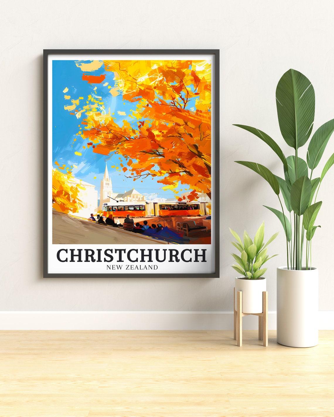 Christchurch Heritage Trams Beneath Autumn Golden Leaves Poster - Image 3