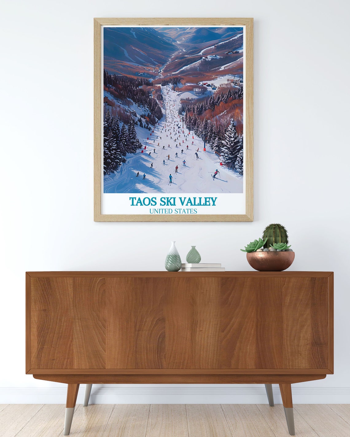 Taos Ski Valley Bustling Ski Slopes Aerial Winter Scene Poster - Image 3