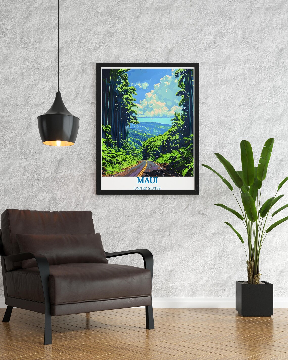 Maui Hawaii Jungle Road Scenic Winding Drive Retro Travel Poster - Image 2