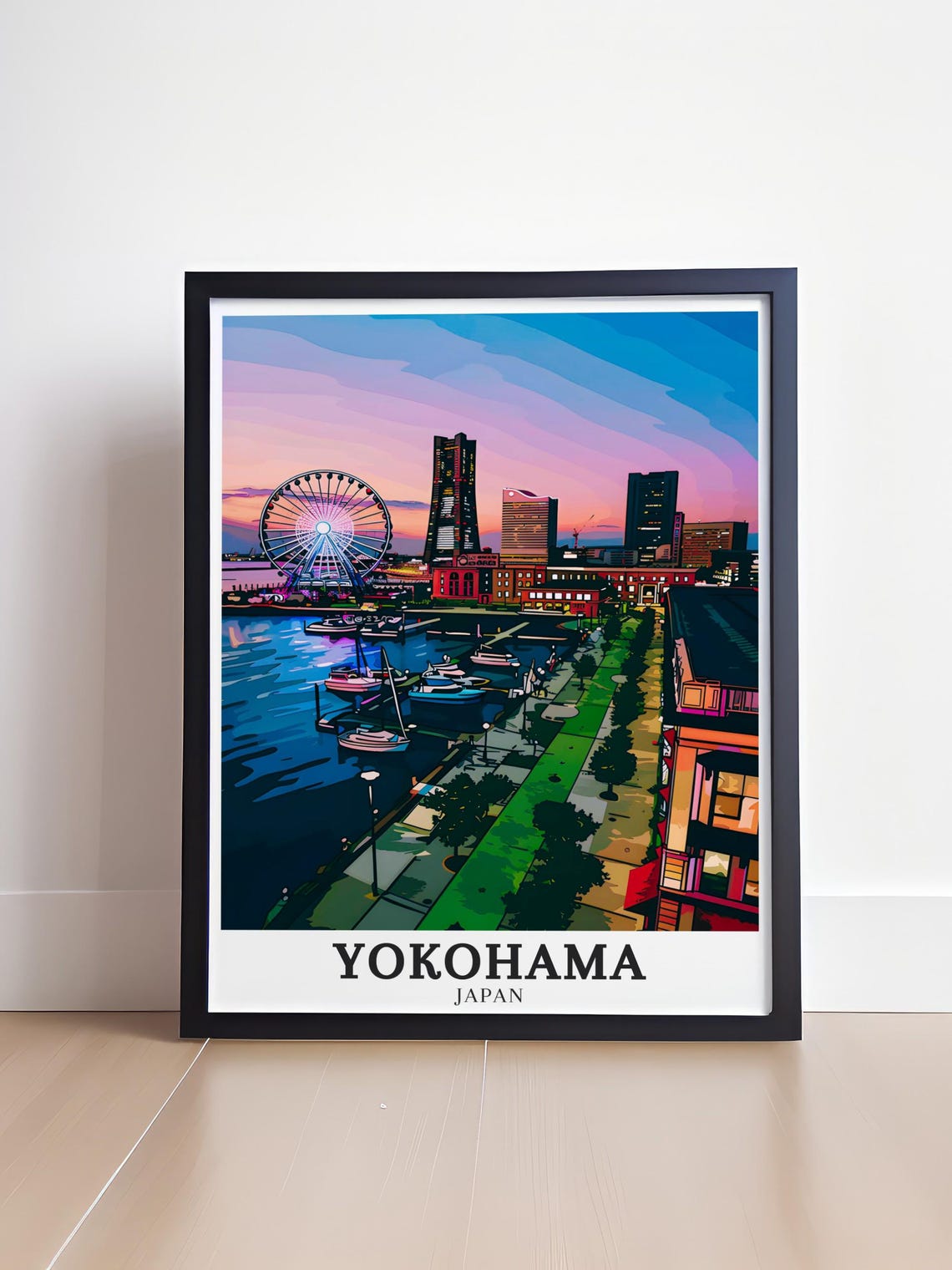Yokohama Japan Harbor Ferris Wheel Skyline Night Travel Poster - Image 4