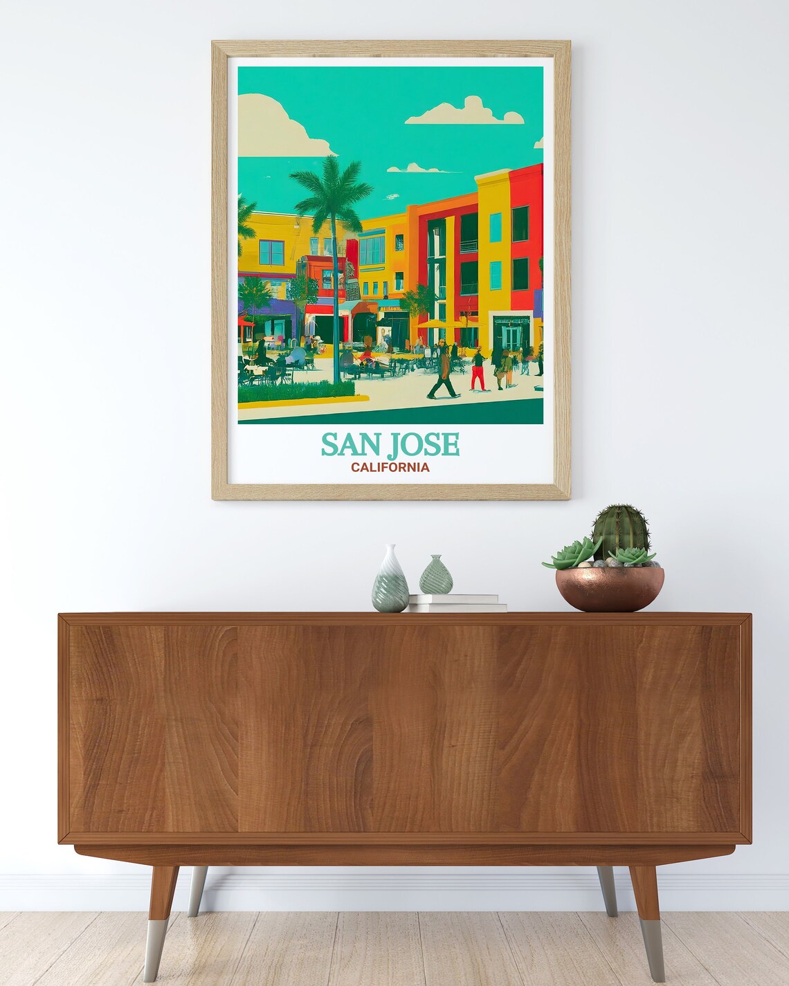 San Jose California Santana Row Colorful Street Scene Travel Poster - Image 2