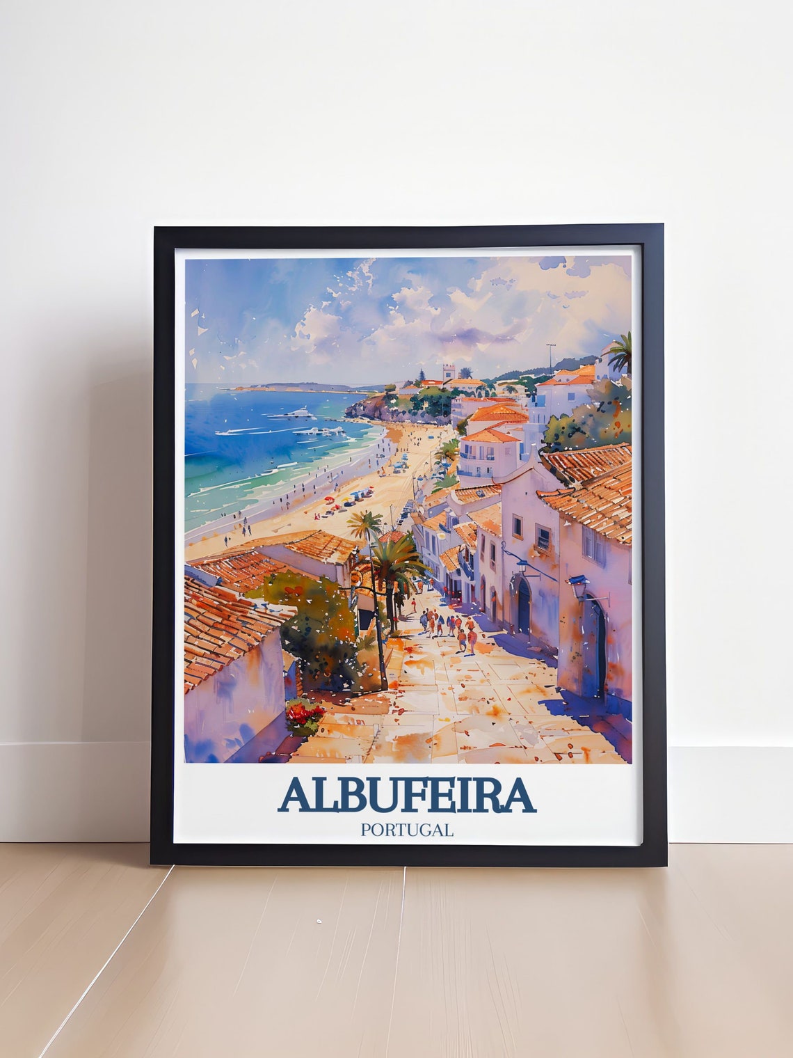 Albufeira Old Town Street Overlooking Sandy Beach Travel Poster - Image 4