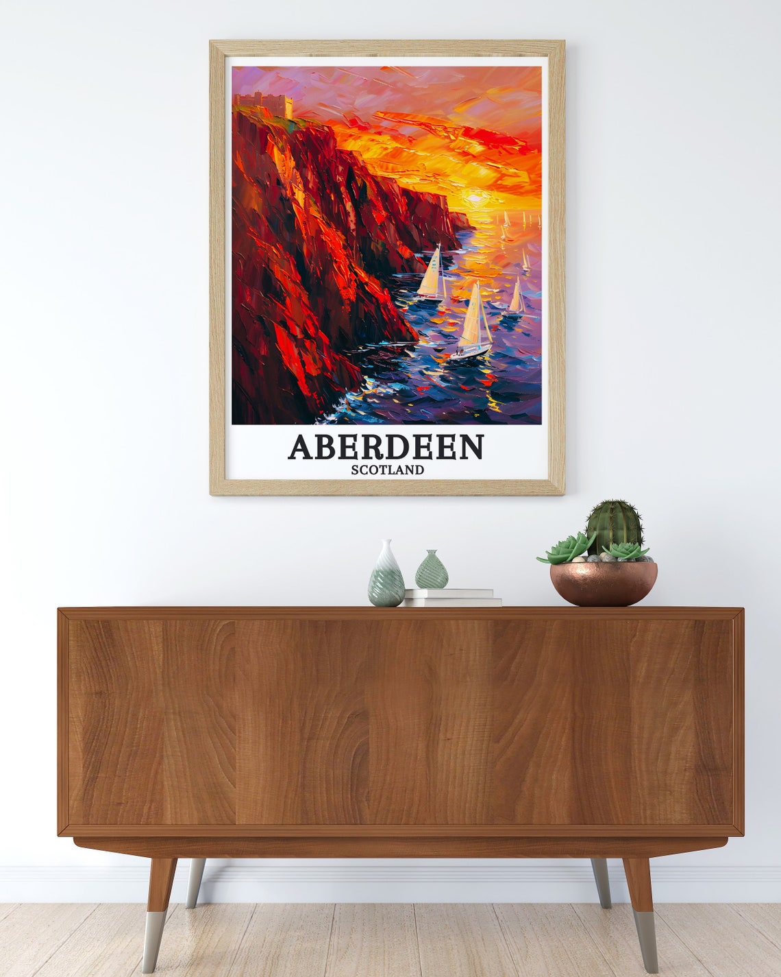 Dunnottar Castle Aberdeen Sunset Sailboats Scotland Travel Poster - Image 2