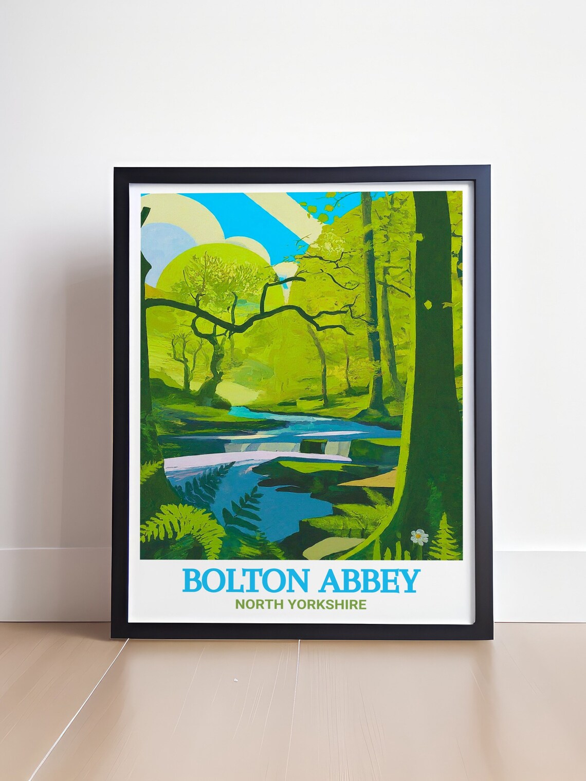 Bolton Abbey Woodland Stream Waterfall Fern Green Trees Poster - Image 4