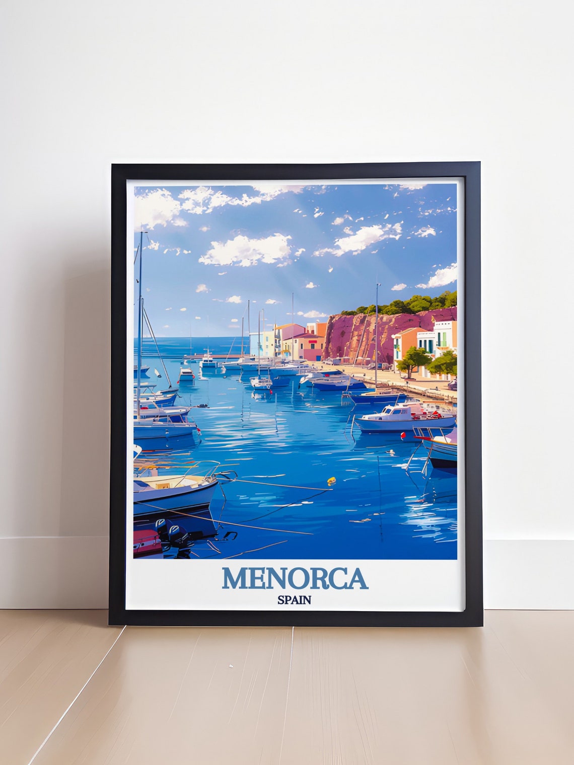 Menorca Harbor Marina Blue Water Boats Sun Travel Art Poster - Image 4