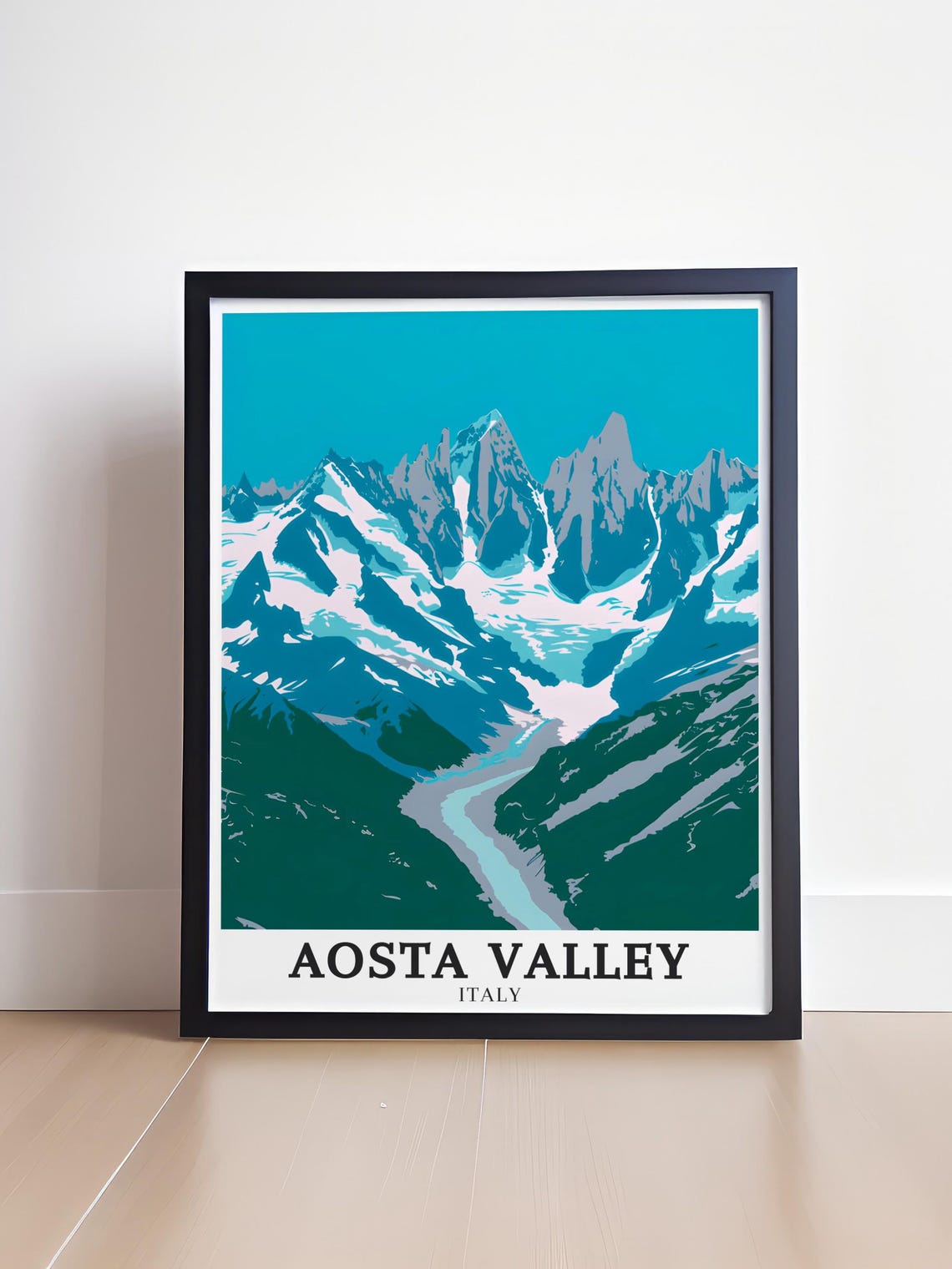 Aosta Valley Italy Snowy Alpine Peaks Turquoise Sky Travel Poster - Image 4