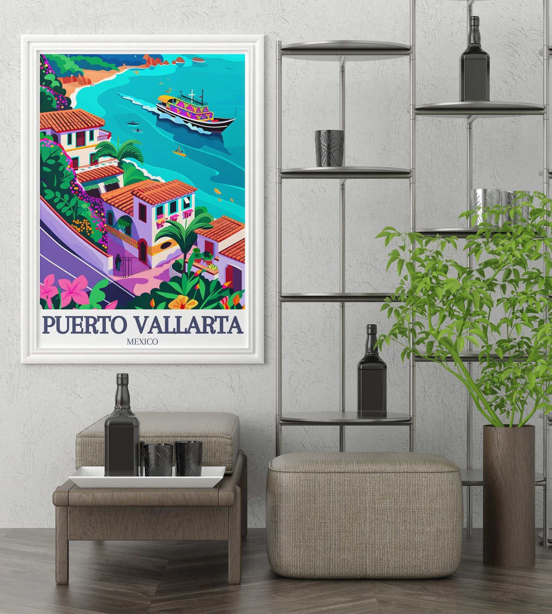 Puerto Vallarta Beach Print Golden Sands And Panga Boats Puerto Vallarta Coastal Wall Art Puerto Vallarta Beach Poster - Image 2