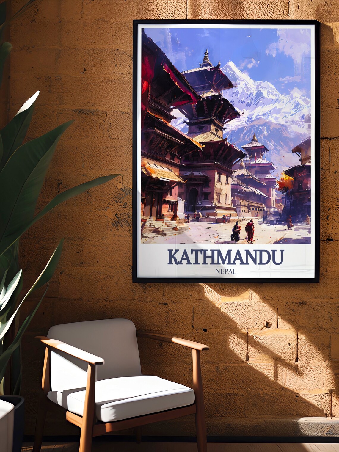 Kathmandu Nepal Durbar Square Temples Snowy Peaks Watercolor Poster - Image 2