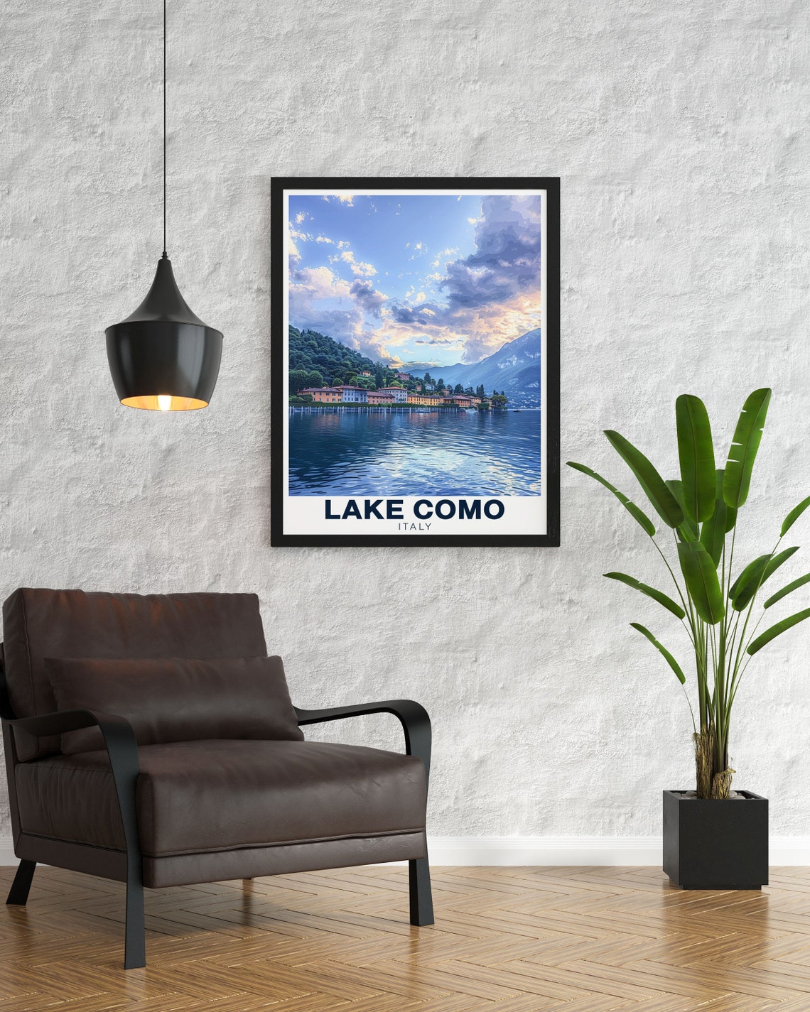 Lake Como Dusk Villas Calm Water Italy Evening Twilight Poster - Image 2