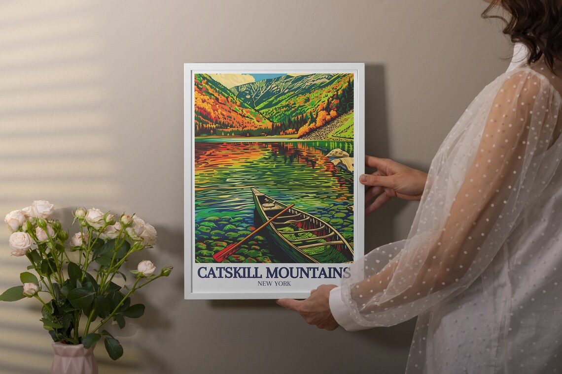 Catskill Mountains New York Autumn Lake Canoe Retreat Travel Poster - Image 3