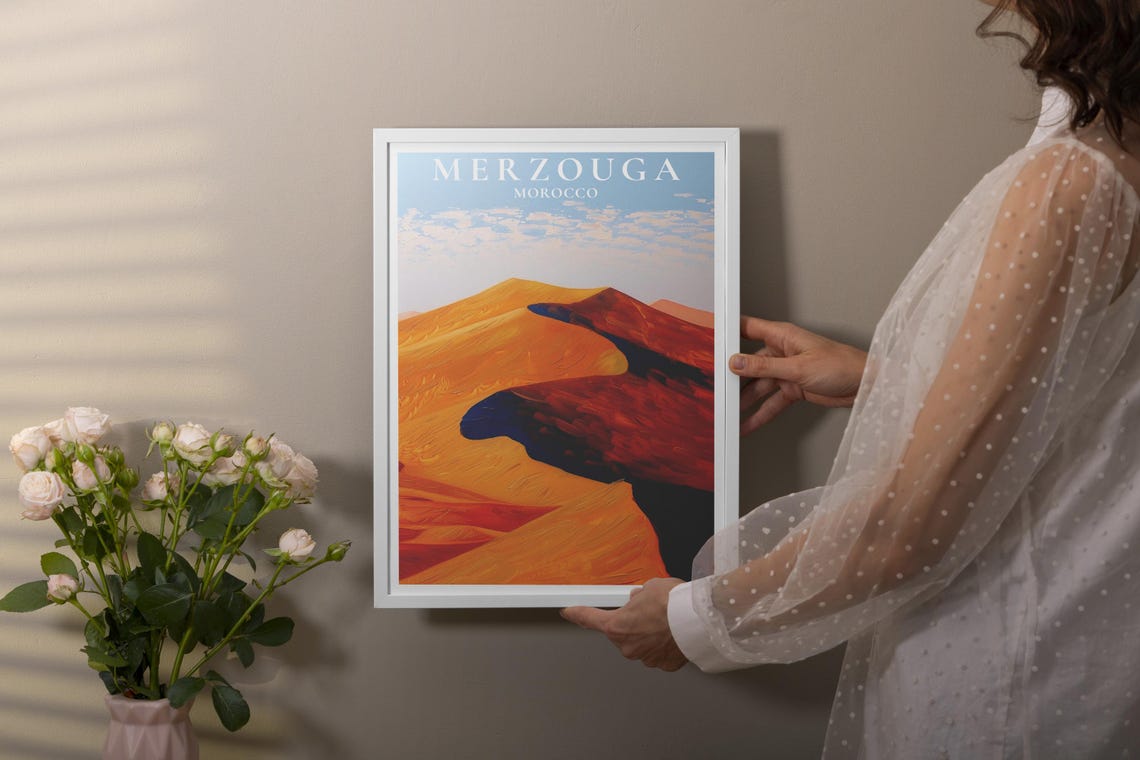 Merzouga Morocco Golden Erg Chebbi Dunes Sahara Desert Travel Poster - Image 4