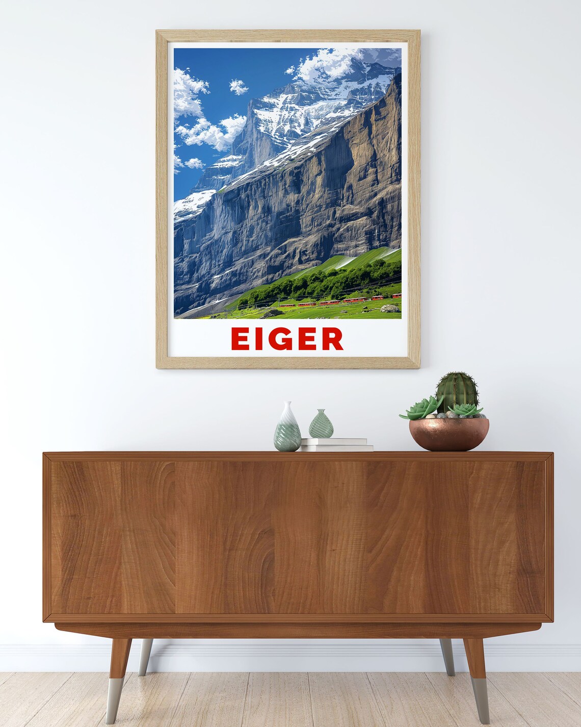 Eiger North Face Snow Cliffs Red Train Switzerland Alpine Poster Mountains - Image 3