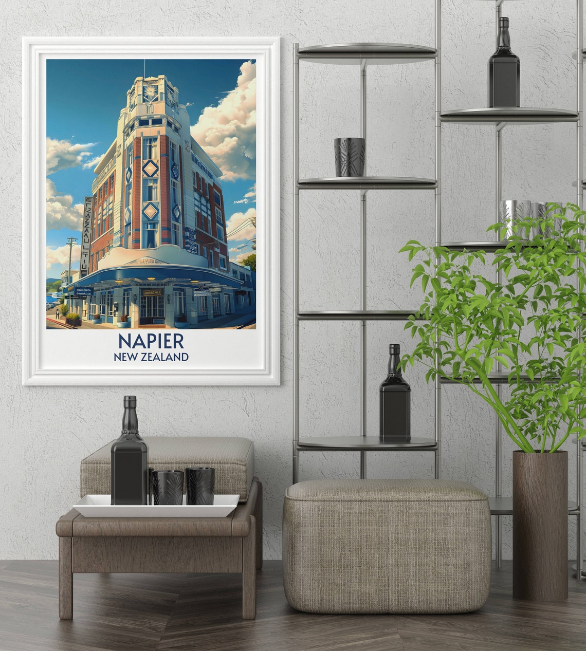 Napier New Zealand Art Deco Masonic Hotel Vintage Architecture Poster - Image 3