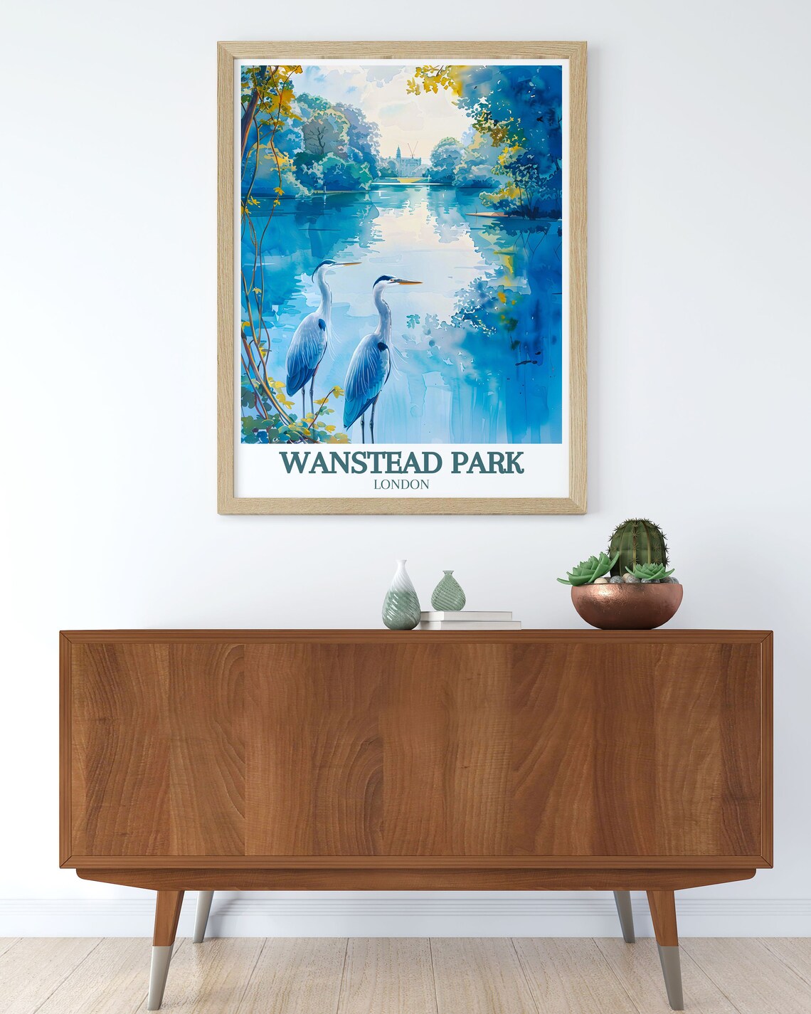 Wanstead Park London Herons on Lake Watercolor Travel Poster - Image 3