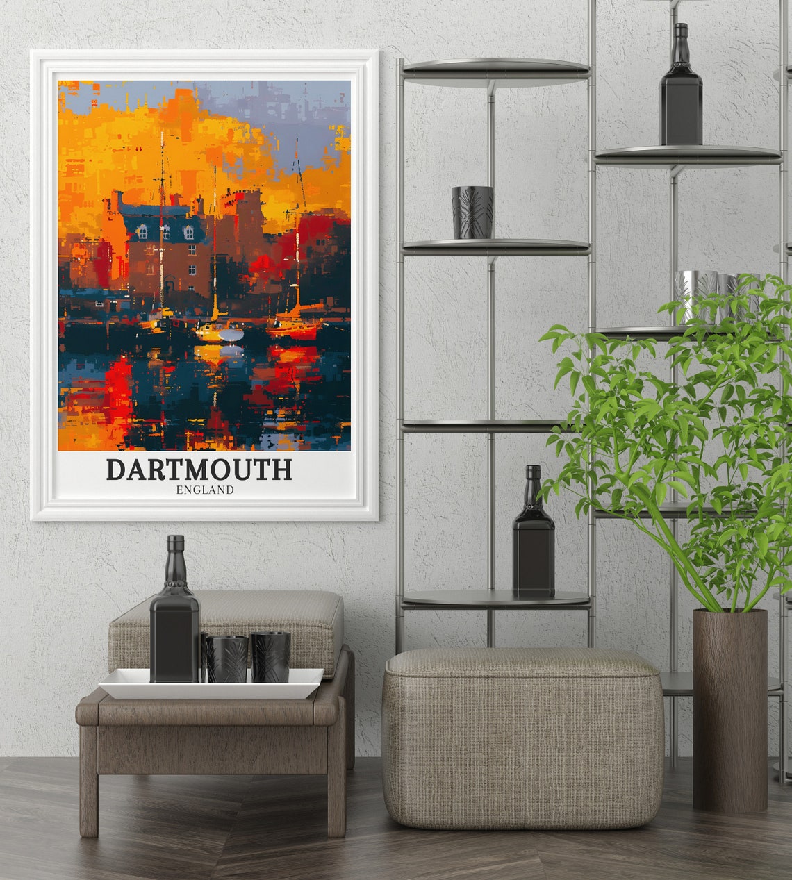 Dartmouth England Abstract Sunset Harbor Reflections Art Poster - Image 3