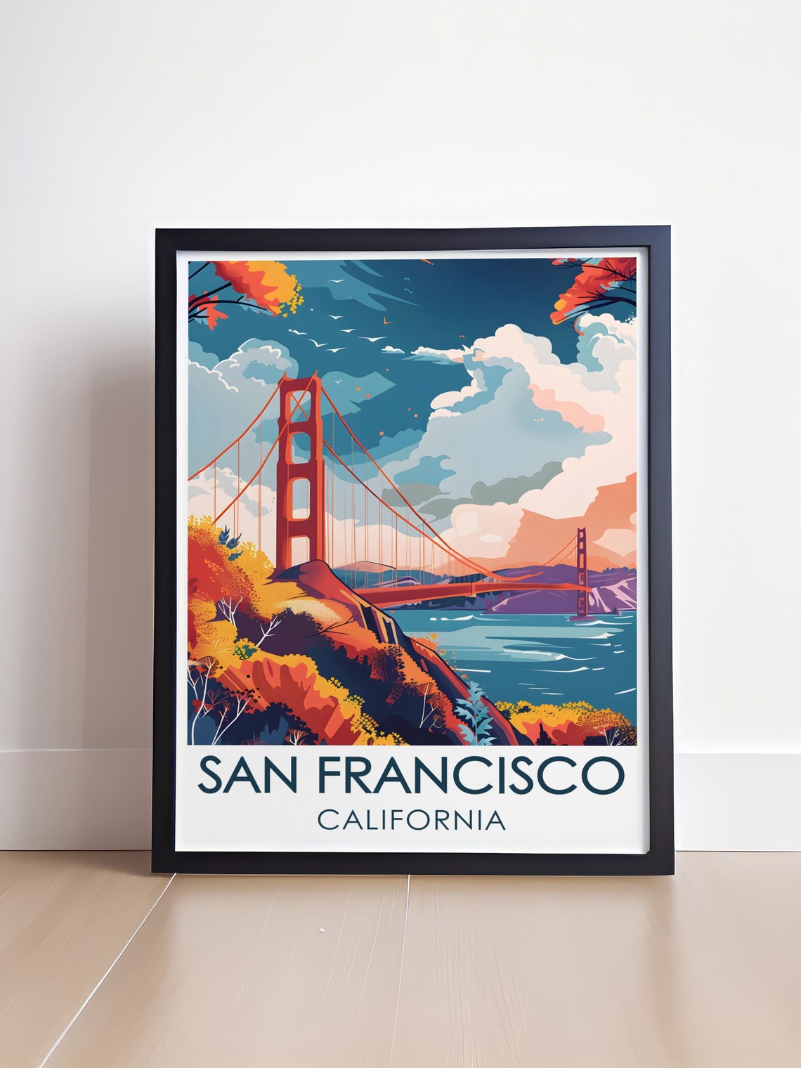 San Francisco Golden Gate Bridge Autumn Colors Scene Art Poster - Image 4