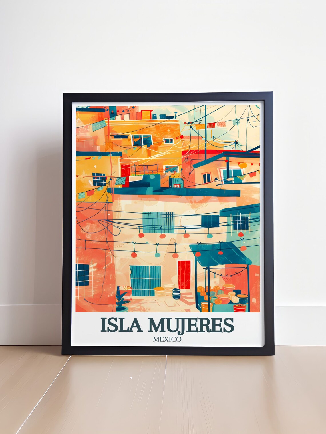 Isla Mujeres Colorful Market Street Under Festive Lights Travel Poster - Image 4