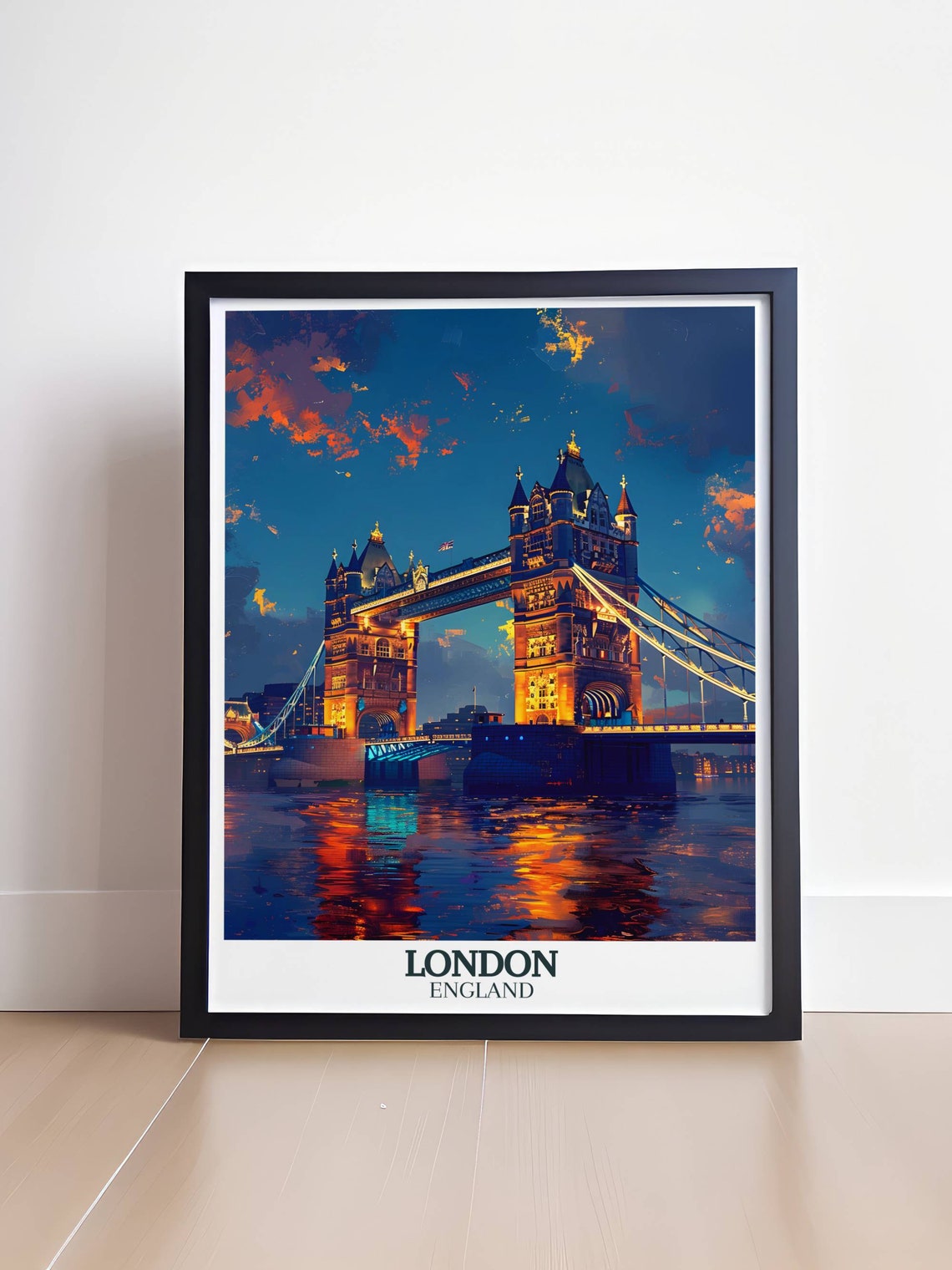 Tower Bridge London Night Lights Poster With River Reflections - Image 4
