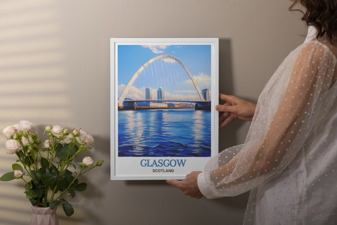 Glasgow Scotland Clyde Arc Bridge Over Sparkling Blue Water Poster - Image 3