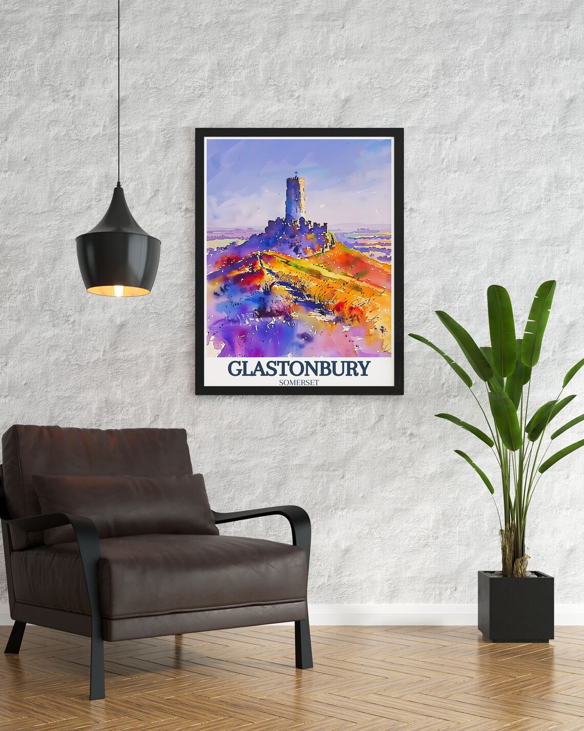 Glastonbury Tor Watercolor Poster Over the Somerset Sunset Hills - Image 3