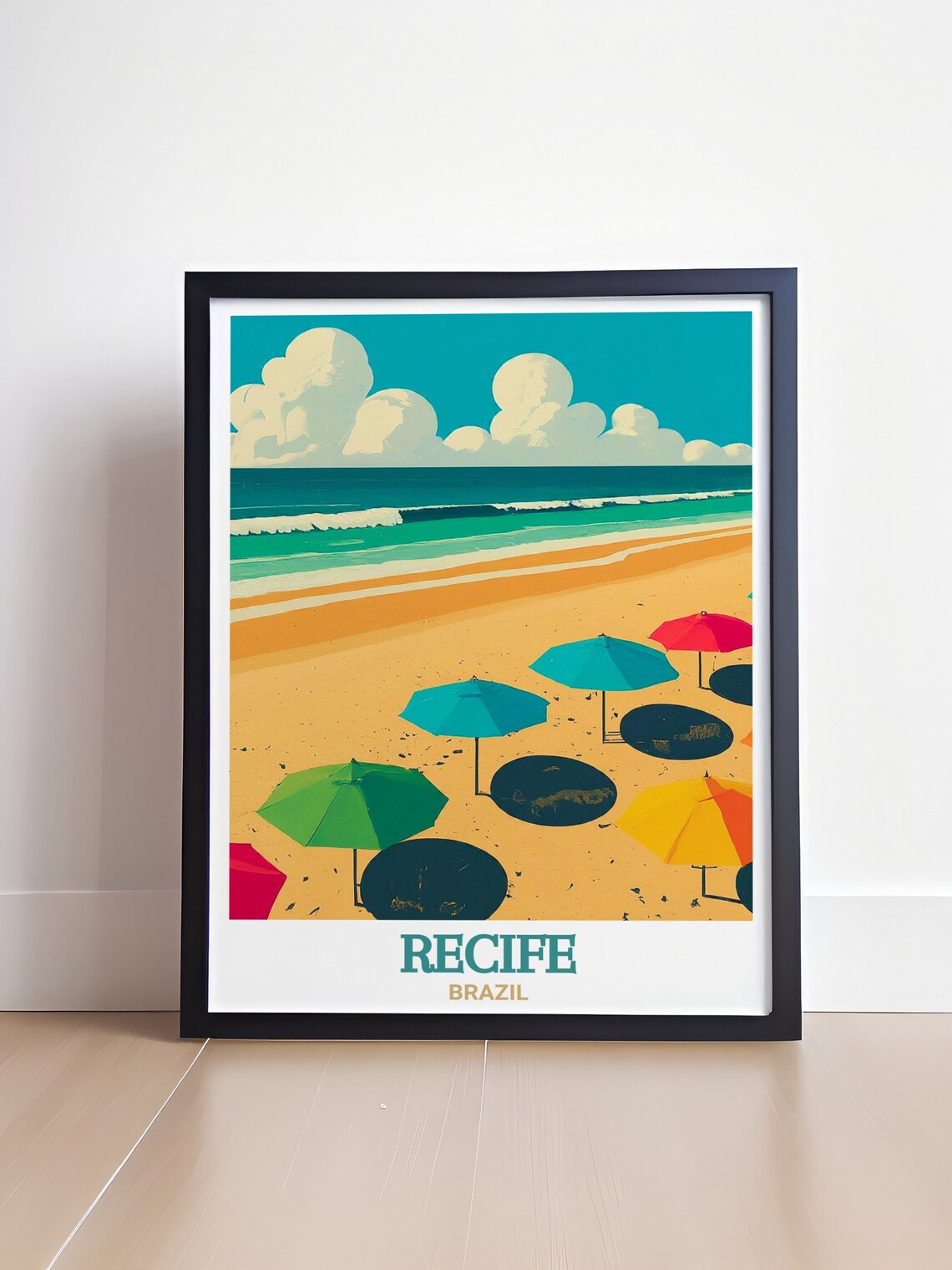 Recife Brazil Boa Viagem Beach Umbrellas Ocean Shore Travel Poster - Image 4