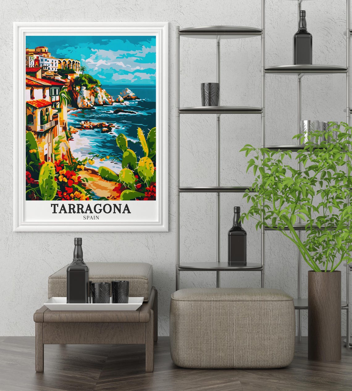 Tarragona Spain Mediterranean Cliffside Cove Cactus Art Poster - Image 3
