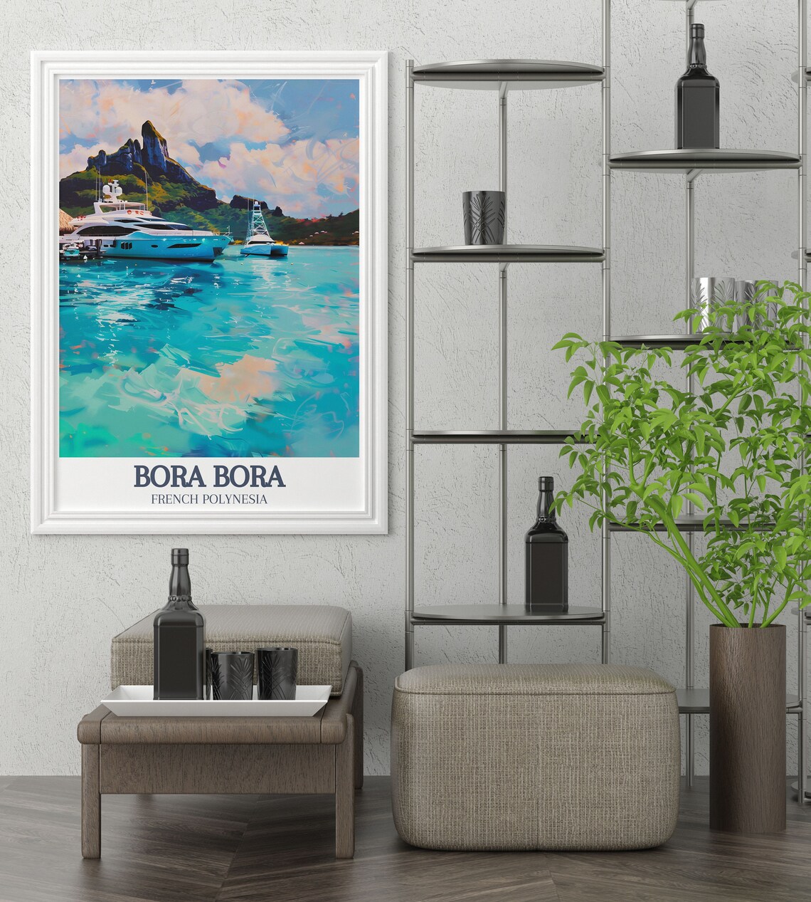 Bora Bora French Polynesia Yacht Before Mount Otemanu Travel Poster - Image 3