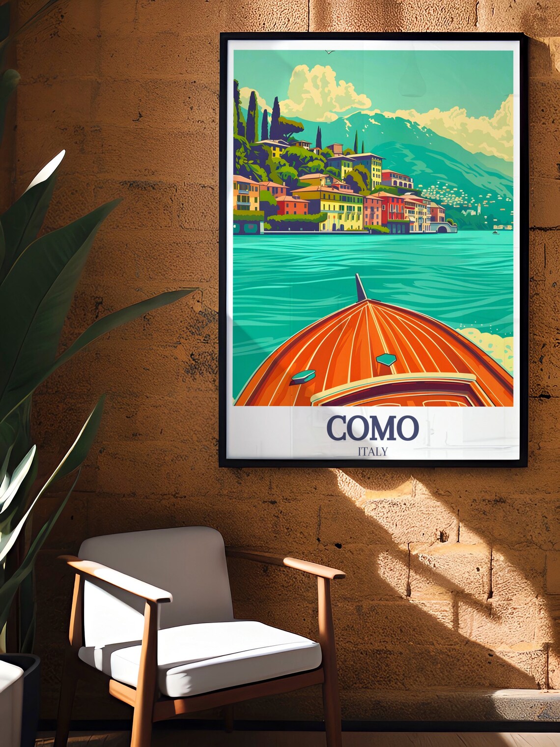Bellagio Village Lake Como Wooden Boat Waterfront Travel Poster - Image 2