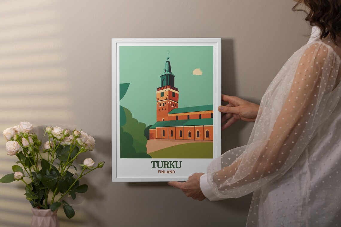 Turku Finland Cathedral Minimalist Green Illustration Travel Poster - Image 2