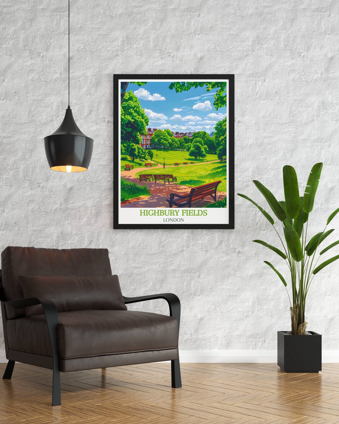 Highbury Fields London Summer Park Lawns and Benches Scene Poster - Image 2