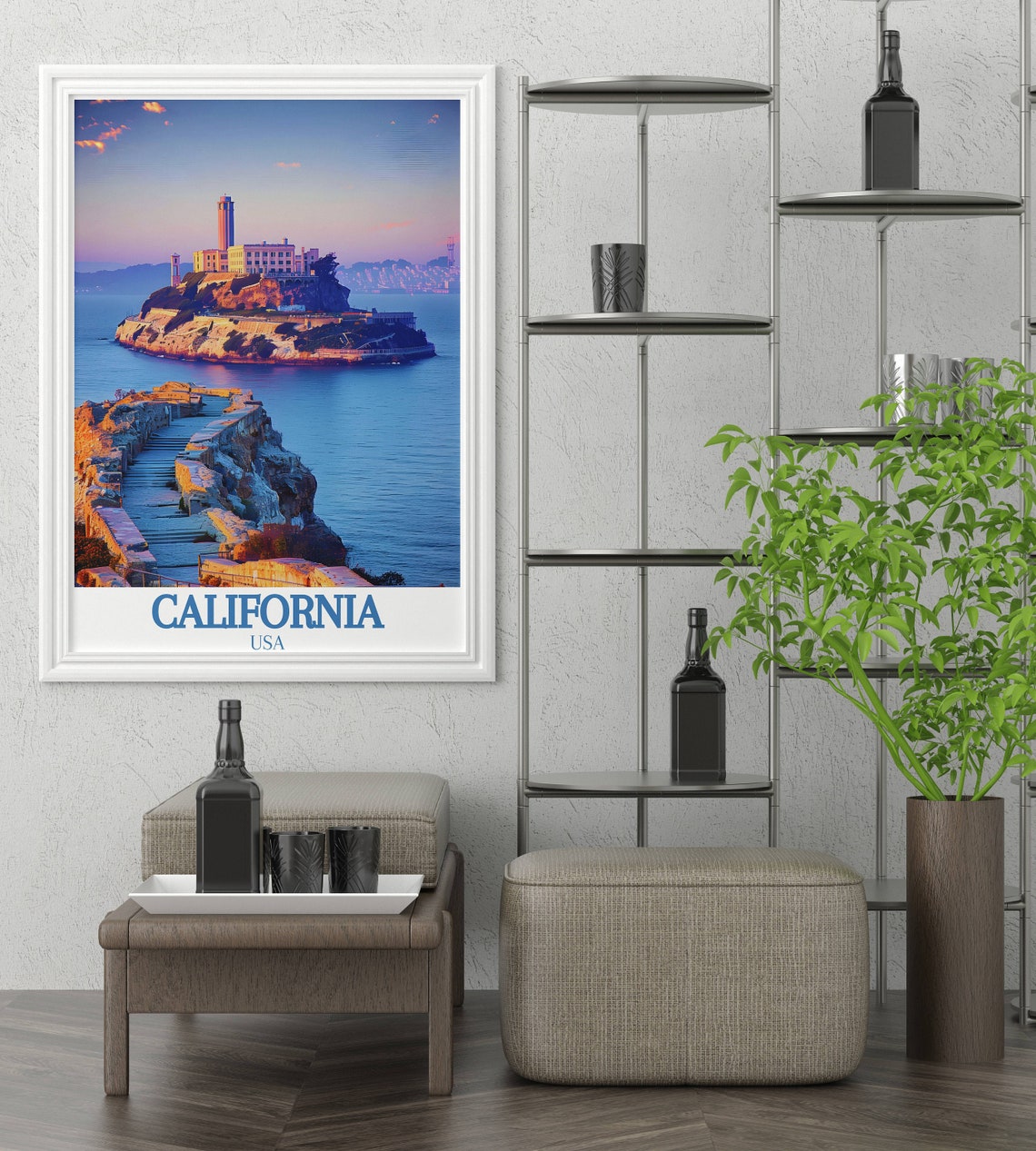 Alcatraz Island Glowing at Sunset Over San Francisco Bay Travel Poster - Image 3