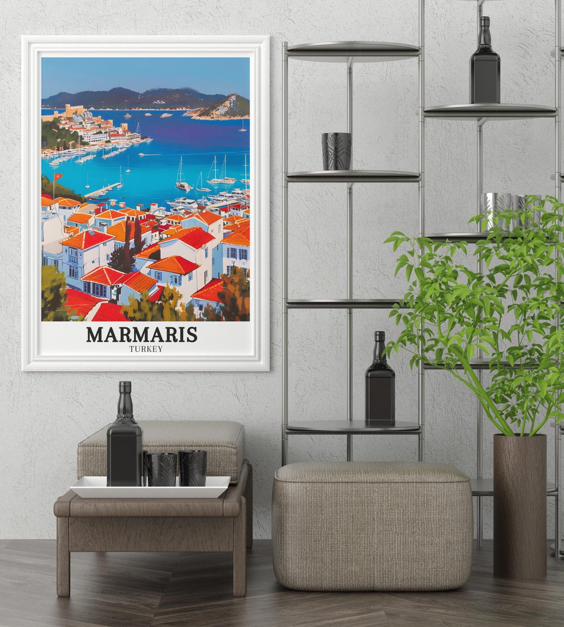 Marmaris Turkey Coastal Harbor Marina with Red Roofs and Yachts Poster - Image 2