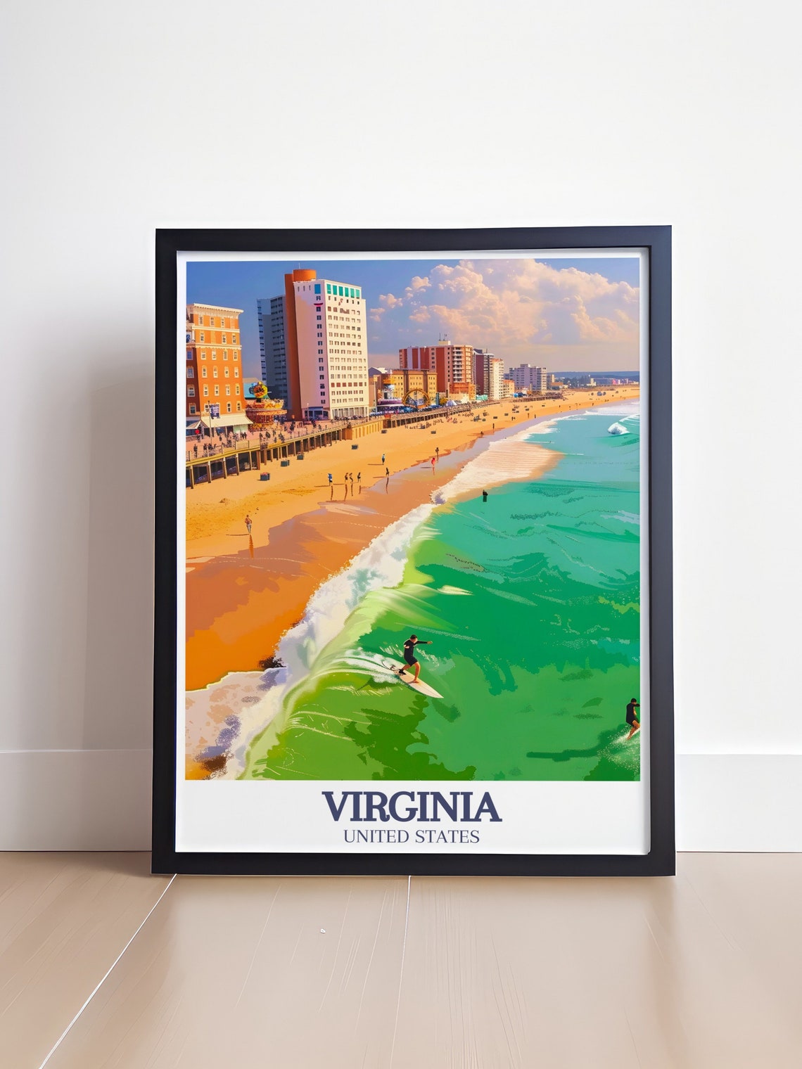 Virginia Beach Boardwalk Surfer Emerald Wave Vintage Travel Poster - Image 4