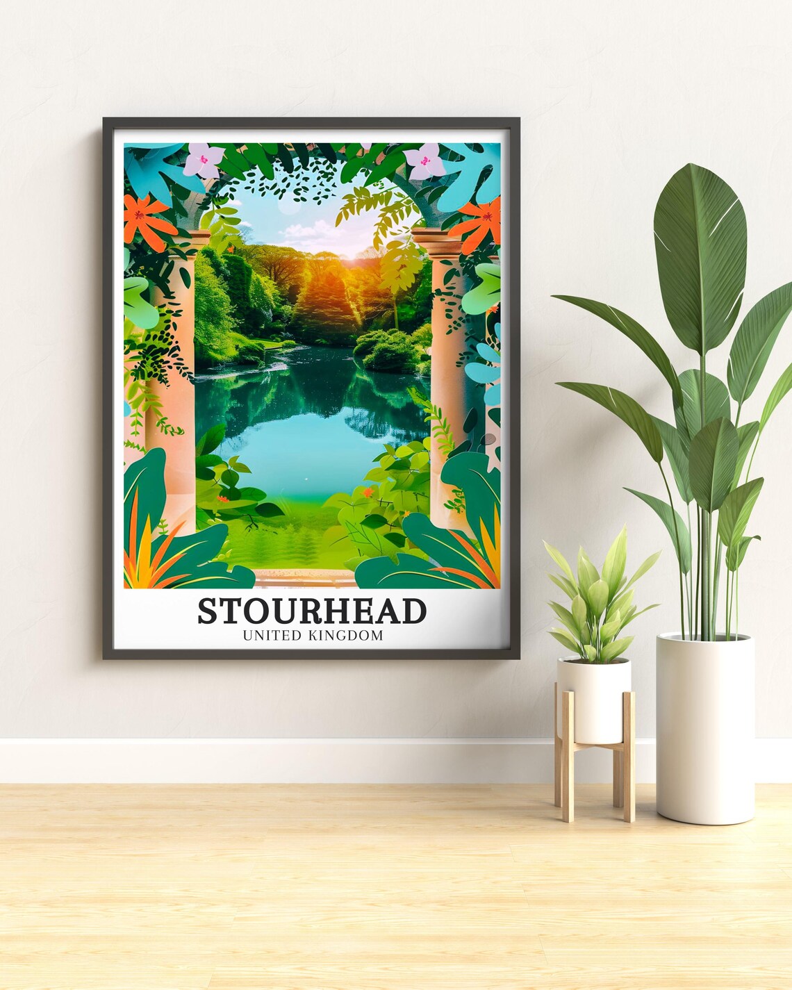 Stourhead United Kingdom Garden Lake Temple Columns Floral Poster - Image 2