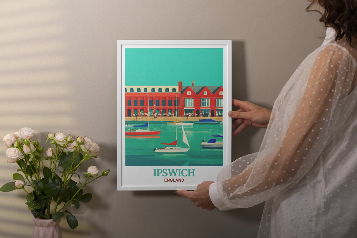 Ipswich Waterfront Harbor Sailboats Retro England Travel Poster - Image 2