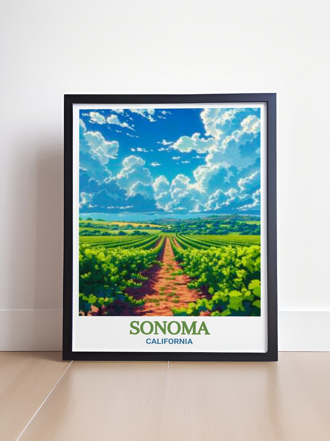 Sonoma California Green Vineyard Rows Wine Country Travel Poster - Image 4