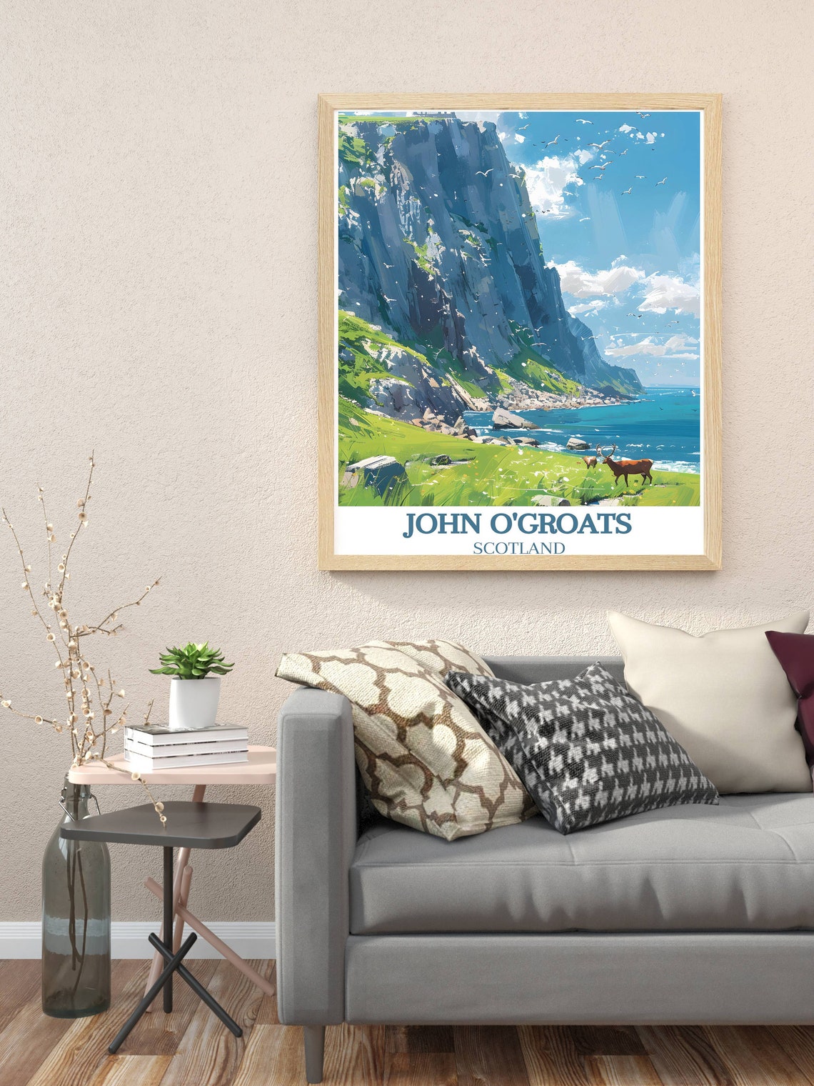 John O'Groats Towering Cliffs Seabirds and Red Deer Scotland Poster - Image 3