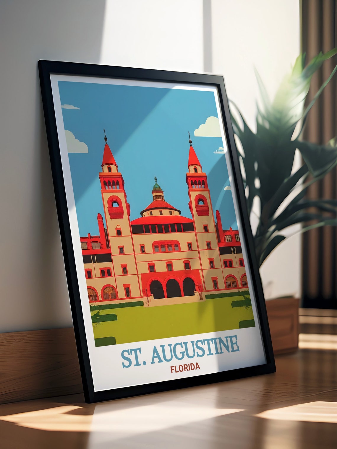St. Augustine Flagler College Twin Towers Retro Travel Poster - Image 3