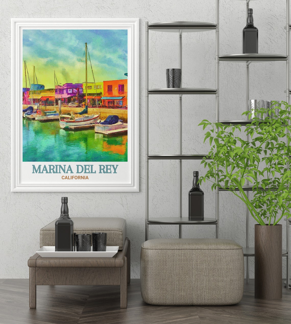 Marina Del Rey Travel Poster Fishermans Village Art Print Print Of Fishermans Village Marina Del Rey Travel Poster Marina Del Rey Gifts - Image 3